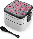 Bento Lunch Box for Women Lunch Containers for Adults Peach Flower Pattern Double Layered Lunchbox Large Capacity Bento Box with Cutlery for Work Picnic Camping Travel