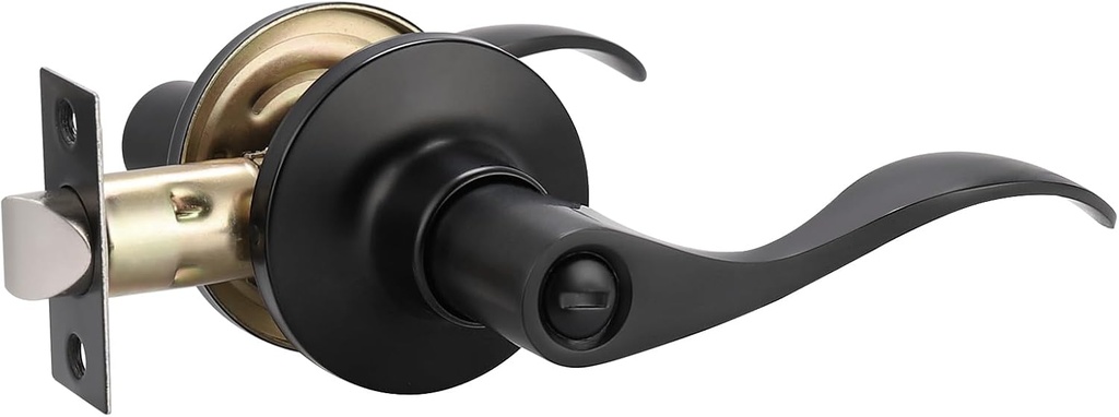 GOBEKOR 1 Pack Privacy Door Handle Matte Black Interior Lever Door Handle Keyless Black Bedroom Door Handle Modern Wave Door Lever