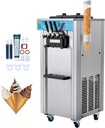 VEVOR Commercial Ice Cream Machine, 21-31 L/H Yield, 1800W 3-Flavor Freestanding Soft Serve Ice Cream Maker, 2 x 5.5L Stainless Steel Cylinder, LED Panel Auto Clean Pre-cooling, for Restaurant Bars