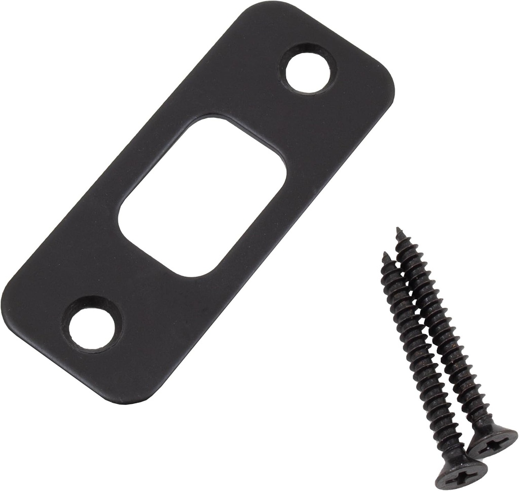 Stone Harbor Hardware Round Corner Deadbolt Strike Plate, 1-1/8" x 2-3/4", 2-1/8" Center-to-Center, Matte Black