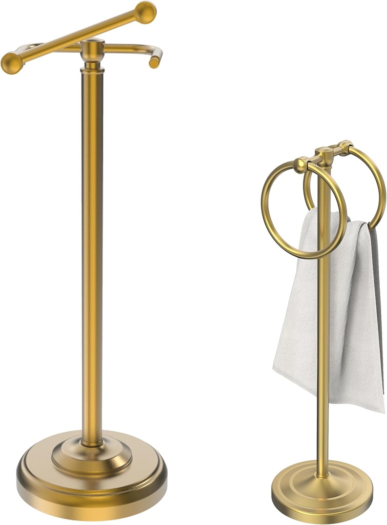 Toilet Paper Holder Stand and Hand Towel Holder Stand Set, Bathroom Hardware Set (2 Pieces, Brushed Gold)