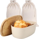 Large Kitchen Bread Box with Wooden Cutting Board Lid, Includes 2 Oilproof Lined Bread Bags, Plastic Storage Bin, Ideal Gift for Bread Lovers