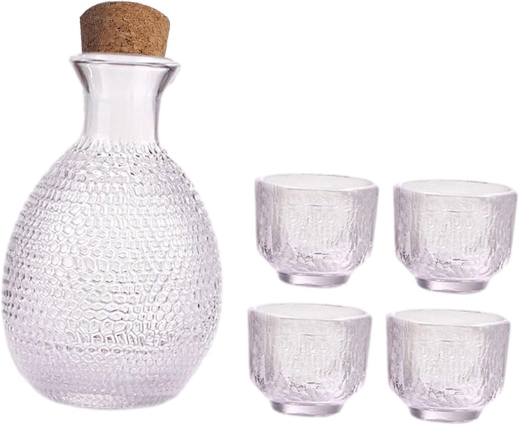Sake Pot Set, Glass Sake Set, Trendy Traditional 1 Sake Bottle 4 Cups, Japanese Sake Set Decorative Party Supplies, Style A