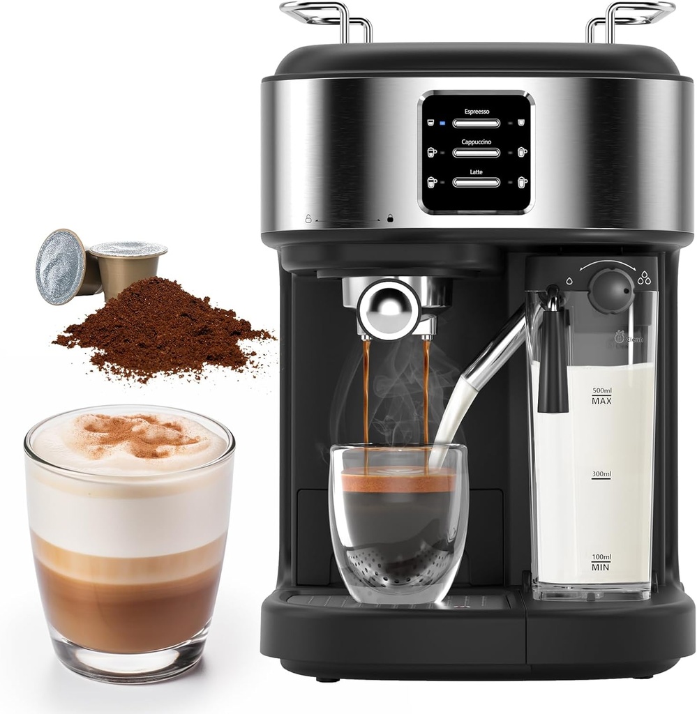 COWSAR Commercial 20 Bar Espresso Machine,Cappuccino Machine With Automatic Milk Frother,Latte Machine With Dual Boiler,57oz Removable Water Tank,Expresso Coffee Machine For Ground Coffee & Capsules