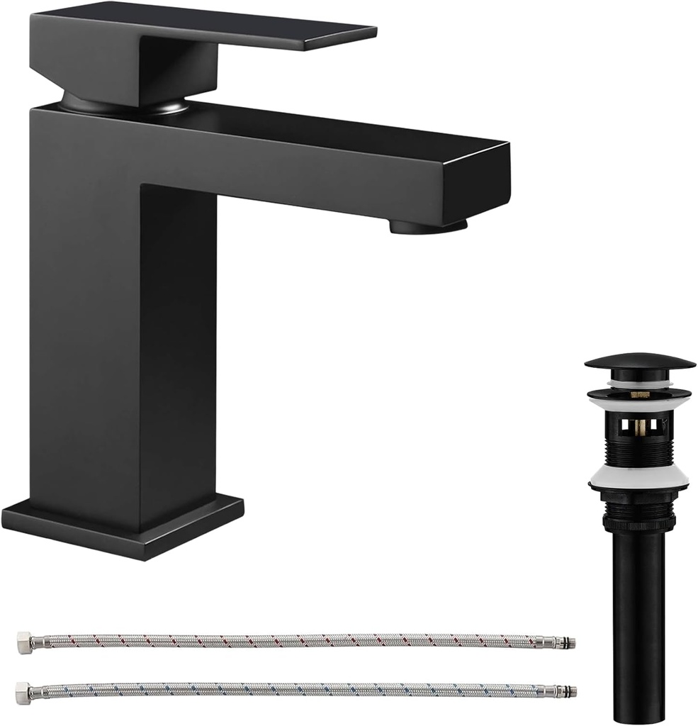 ALWEN Matte Black Bathroom Faucet with Pop up Drain, Brass Single Hole Basin Faucet, Lead-Free CEC & cUPC Certified Touch On Single Handle Bathroom Vessel Sink Faucet