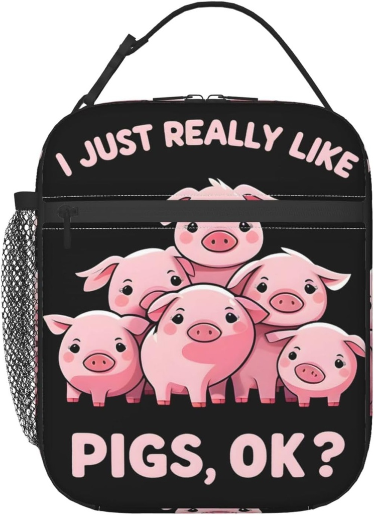 Reusable Cute Pig Lunch Box for Kids, Insulated Cartoon Pink Pigs Bag,Polyester Cooler Animal Lovers Handbags Case for School Picnic Work Travel Beach or Hiking, Gifts