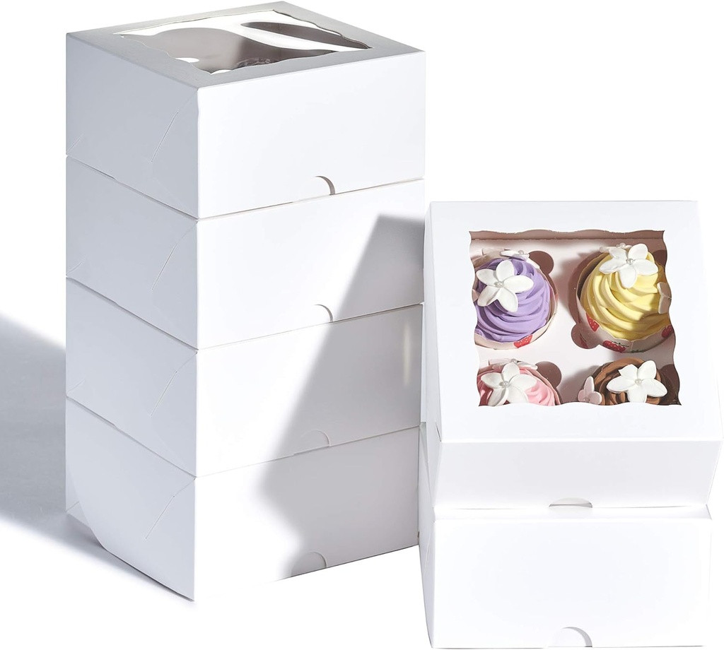 RomanticBaking 50 Pack White 4 Cupcake boxes with Window Chocolate Bomb Boxes Bakery Box Cookies Boxes Strawberry Boxes