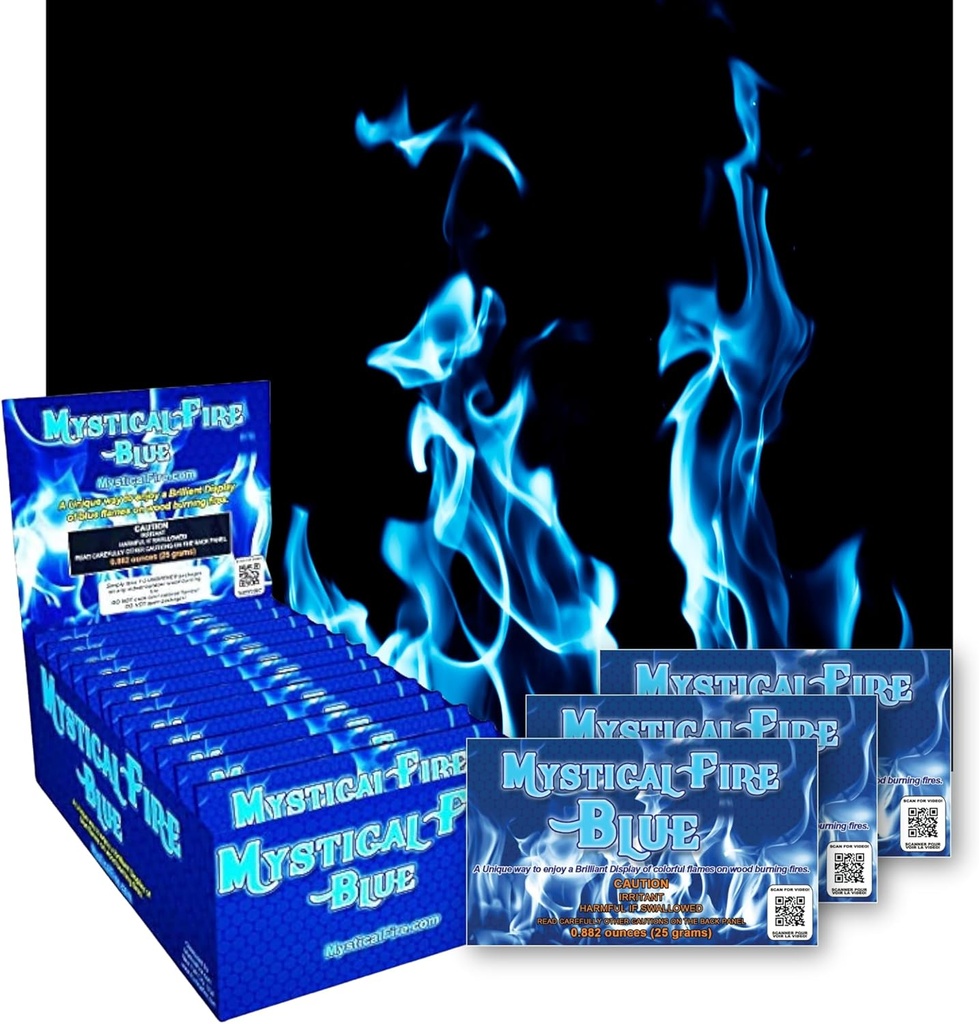 Mystical Fire Blue Color Changing Packets- Pack of 12 Blue Flames- Long Lasting Enchanted Magical Flames- Flame Color Changer for Fire Pits & Outdoor Fireplaces- Campfire Accessories