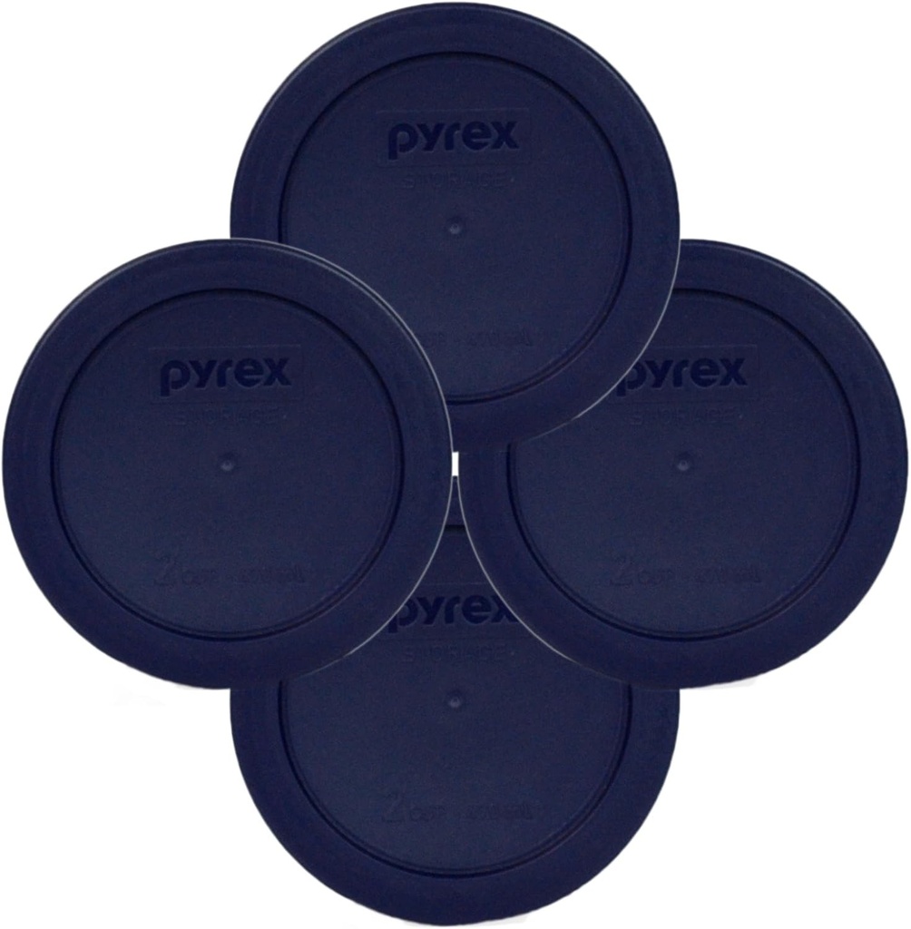 Pyrex 7200-PC Round Storage Cover for Glass Bowls, Dark Blue (4-Pack)