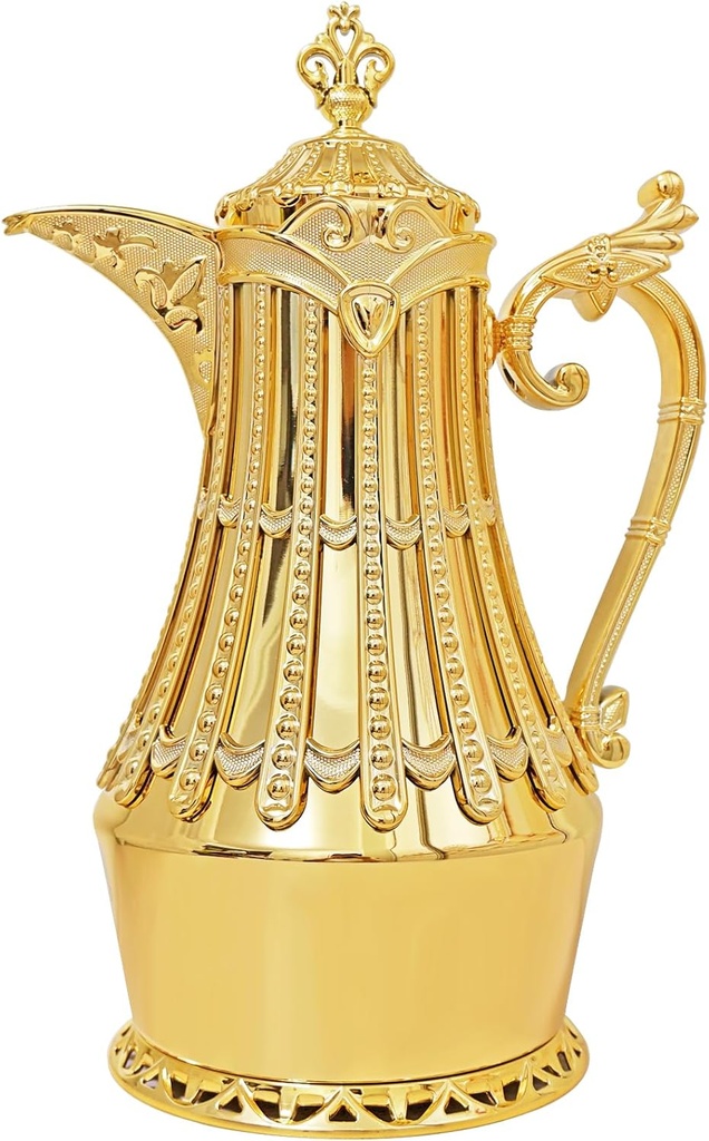 Arabic Style Luxury Insulated Thermal Coffee Carafe,34 oz,Vacuum Thermal Carafe Insulated Pot for Coffee Hot Cold Drink Tea,Housewarming Ornaments (Gold)