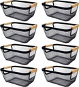 8 Pcs Black Wire Basket with Wooden Handle Metal Mesh Baskets for Pantry Storage Snack Organizer for Kitchen Cabinet Bathroom Fridge Fruit Makeup Office