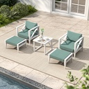 MBY Outdoor Aluminum Patio Furniture Set, 2-Seats Patio Conversation Sofa Set with 1 Coffee Table and 2 Ottomans, All Weather for Pool, Balcony, Garden(White)