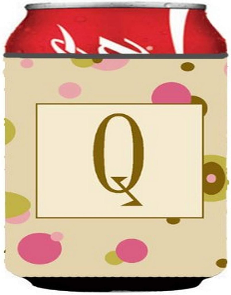 Caroline's Treasures CJ1004-QCC Letter Q Initial Monogram - Tan Dots Can or Bottle Hugger Cooler Washable Drink Sleeve Collapsible Beverage Insulated Holder, Can Hugger, Multicolor