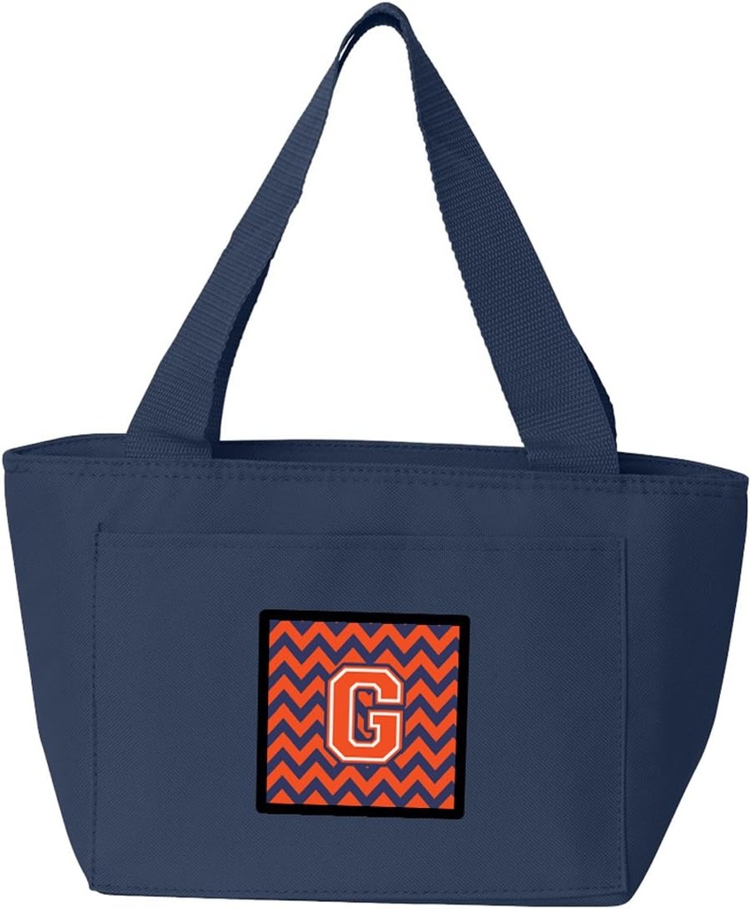 Caroline's Treasures CJ1042-GNA-8808 Letter G Chevron Orange and Blue Lunch Bag Insulated Lunch Box Tote Bag for Women Adult Men, Reusable, Large, Navy