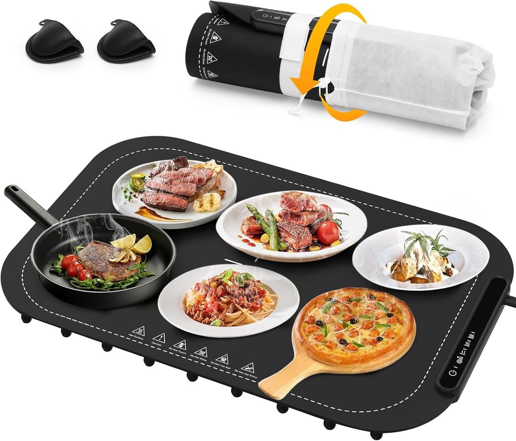 Electric Warming Tray for Food, Full Surface Heating Food Warming Mat, Rollable & Portable Food Warmer, Food Warmers for Parties Buffet, Gatherings, Warming Trays for Buffets Party, Kitchen Gadgets