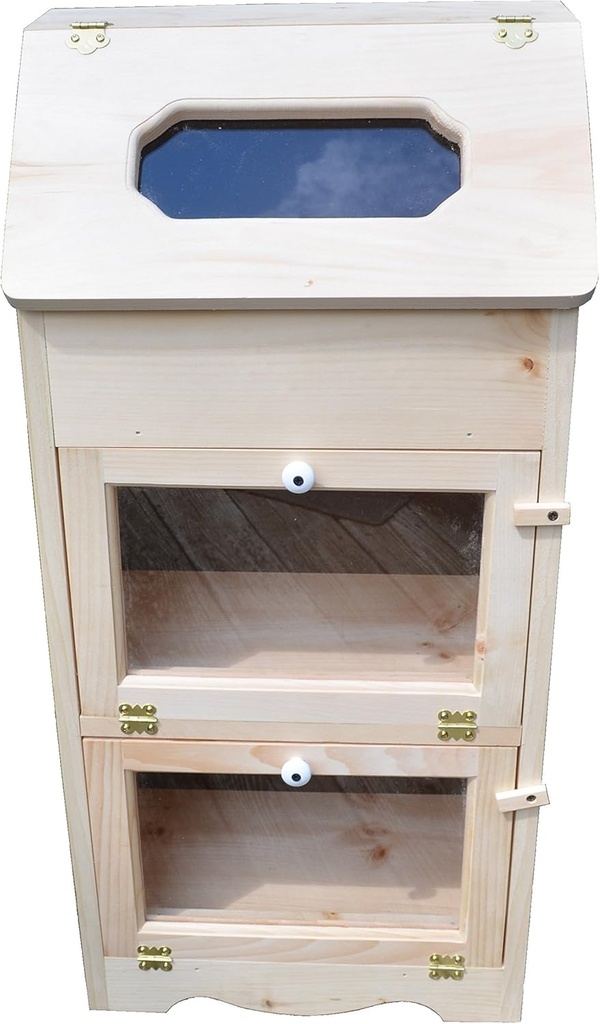 Amish Handcrafted Solid Pine Bread Box and 2 Clear Plexi Door Vegetable Bin. Measures 16.5" L X 11" W X 35" H.