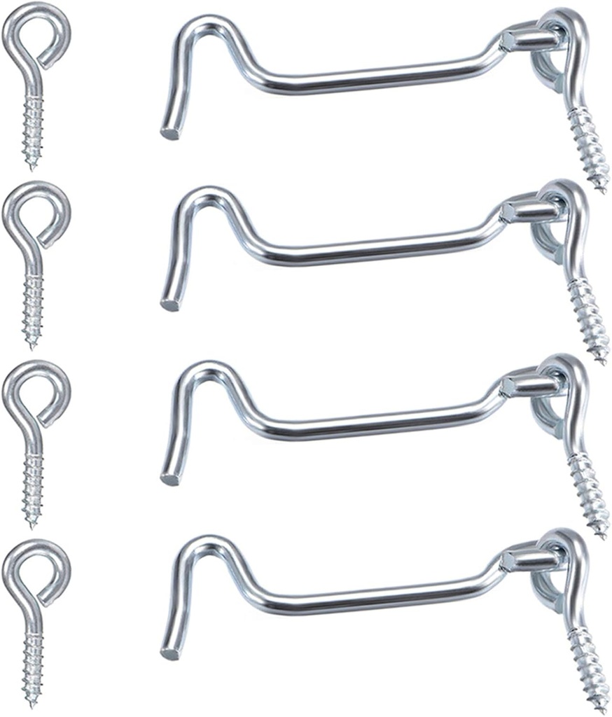 4Pcs 1.5 inches Cabin Hook Eye Latch Gate Door Swivel Window Door Hook with Mounting Screws