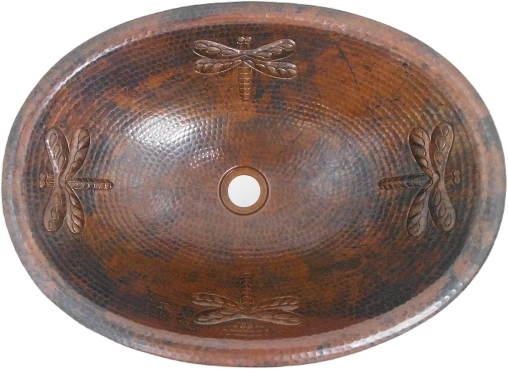19" DRAGONFLY Oval Copper Drop In Bathroom Sink in Rio Grande