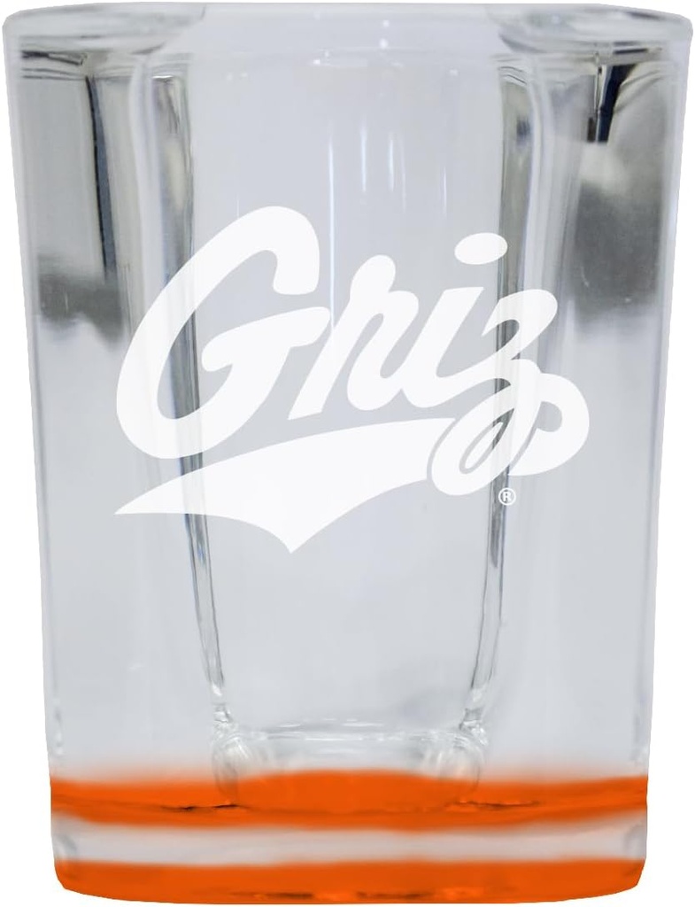 R and R Imports Montana University 2 Ounce Engraved Shot Glass Square Orange Base Officially Licensed Collegiate Product 2-Pack