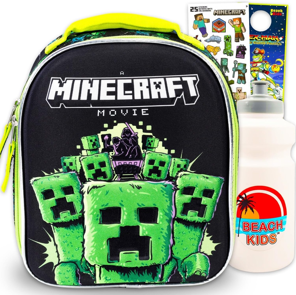 Minecraft Lunch Box Set for Kids - Bundle with Creeper Lunch Bag Plus Stickers, Water Bottle, More | Minecraft Lunchbox School Supplies for Boys