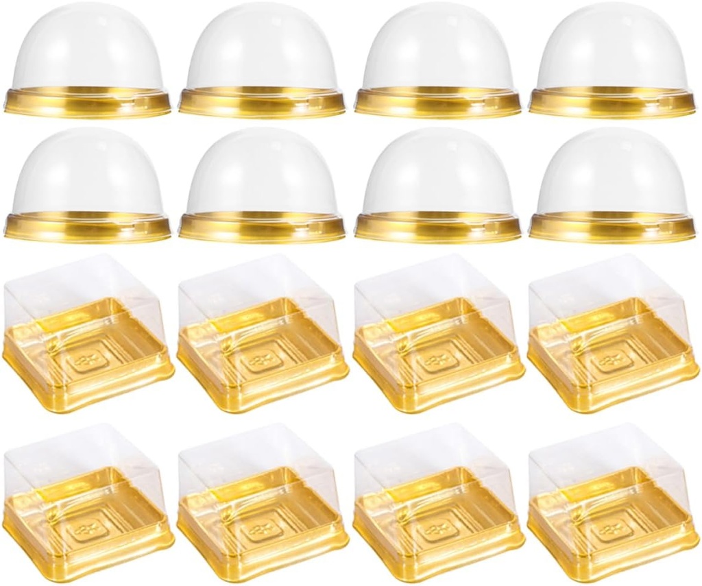 ABOOFAN 100 Pcs Bakery Boxes Food-Grade Plastic Cupcake Containers Lids for Treats Mousse and Pastries Square and Round Packaging for Home and Events