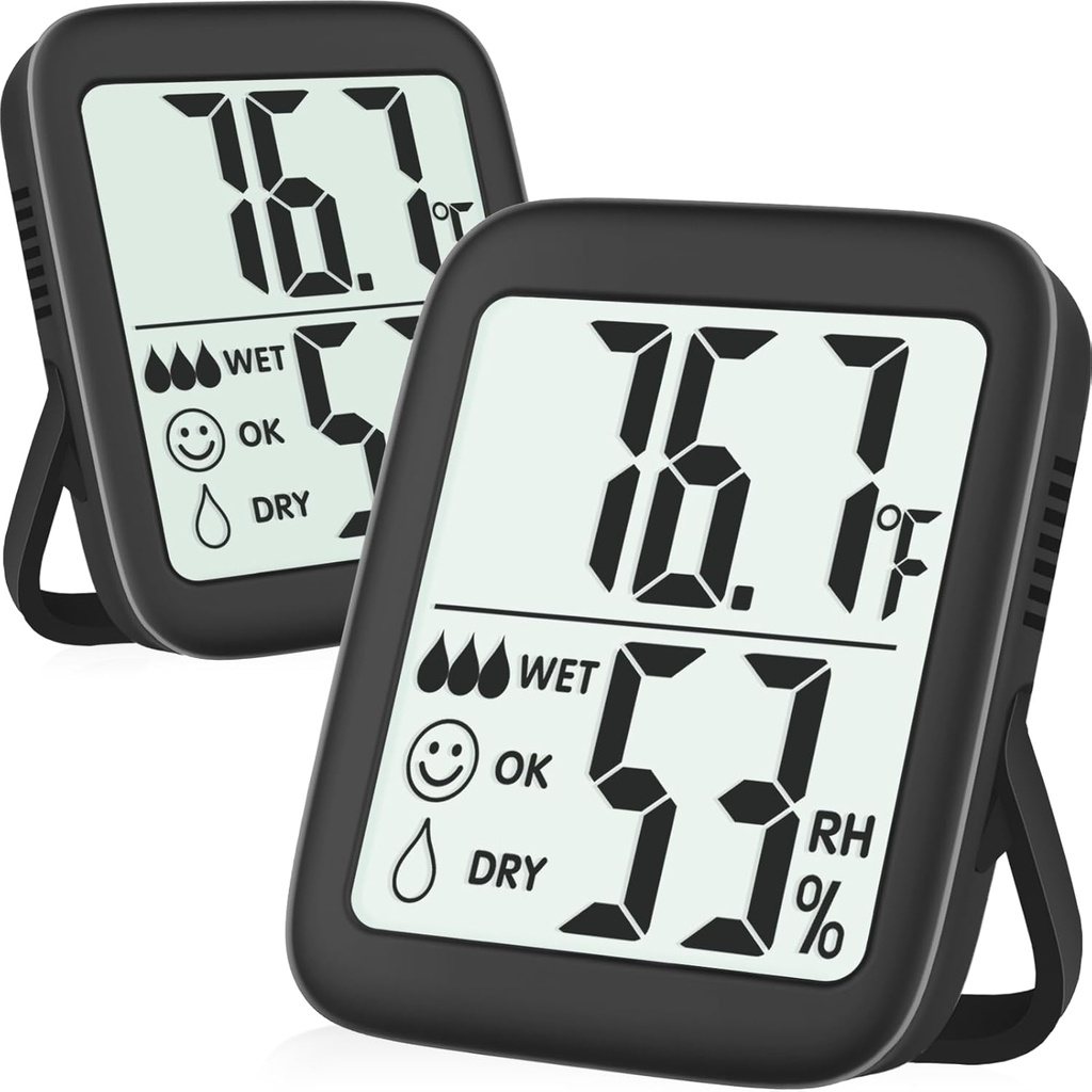 Antonki 2 Pack Room Thermometer for Home, Hygrometer Indoor Humidity Meter Gauge, Digital Temperature and Humidity Sensor Monitor for House, Terrarium, Incubator, Greenhouse - Battery Included