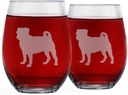 Greenline Goods Pug Stemless Wine Glasses (Set of 2) - Unique Gift for Dog Lovers - Hand Etched with Breed Name on Bottom
