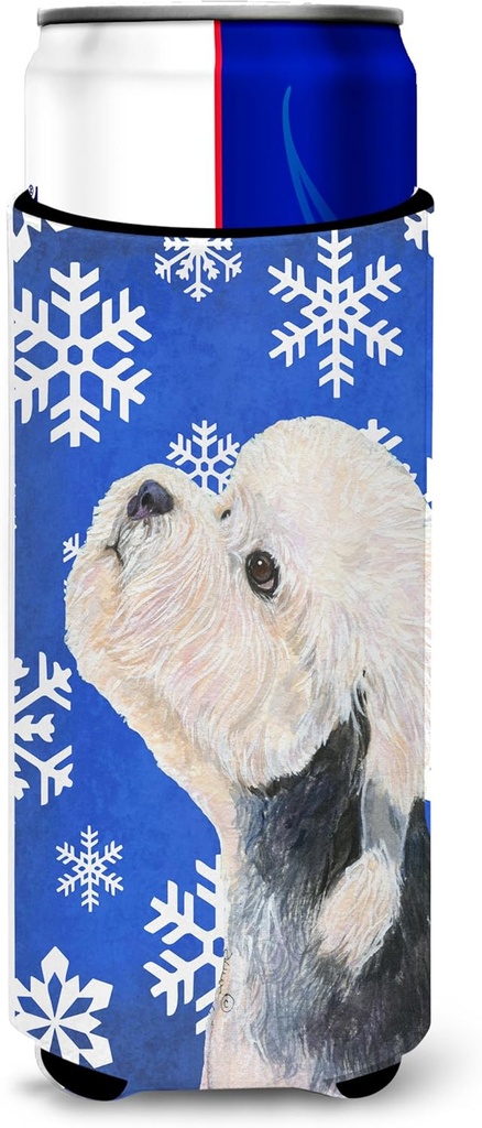 Dandie Dinmont Terrier Winter Snowflakes Holiday Ultra Beverage Insulators for slim cans
