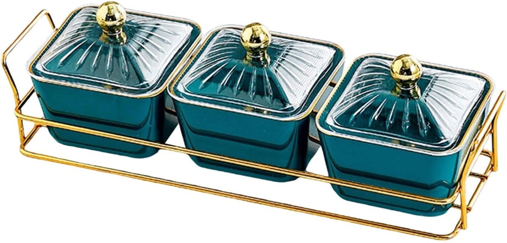 Dried Fruit Tray Set Candy Nuts Dish 3 Grid Food Storage Box Cookie Jar Divided Serving Platter for Countertop Living Room, Green