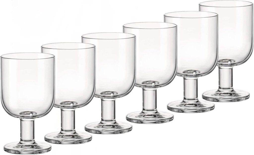 Bormioli Rocco Hosteria Set Of 6 Stackable Wine Glasses, 9.5 Oz. Goblet, Clear Tempered Glass, Made In Italy.