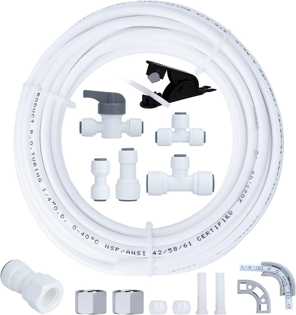 Refrigerator Water Line Kit Connection and 1/4 Compression Ice Maker Installation Kit,1/4" OD Tubing with Quick Connect for Fridge IceMaker Reverse Osmosis RO Systems Water Filters Faucet 25ft