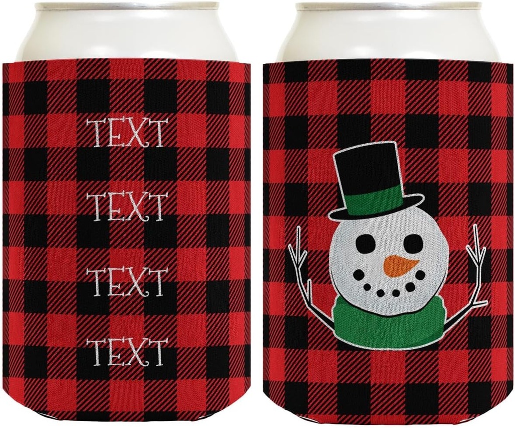 Snowman Christmas Decoration Red and Black Plaid Background with Snowman 2-Pack Personalized Can Drink Thermocoolers