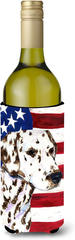 Caroline's Treasures SS4225LITERK USA American Flag with Dalmatian Wine Bottle Hugger Bottle Cooler Sleeve Hugger Machine Washable Collapsible Insulator Beverage Insulated Holder
