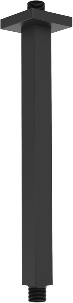 Aquaiaw Shower Arm and Anti-Scratch O-Ring Flange, Solid Brass, Both Soldered 1/2 NPT Tapered Threads, 12 inch Ceiling Mount Straight Rainfall Shower Head Arm Extension (Matte Black, Square)