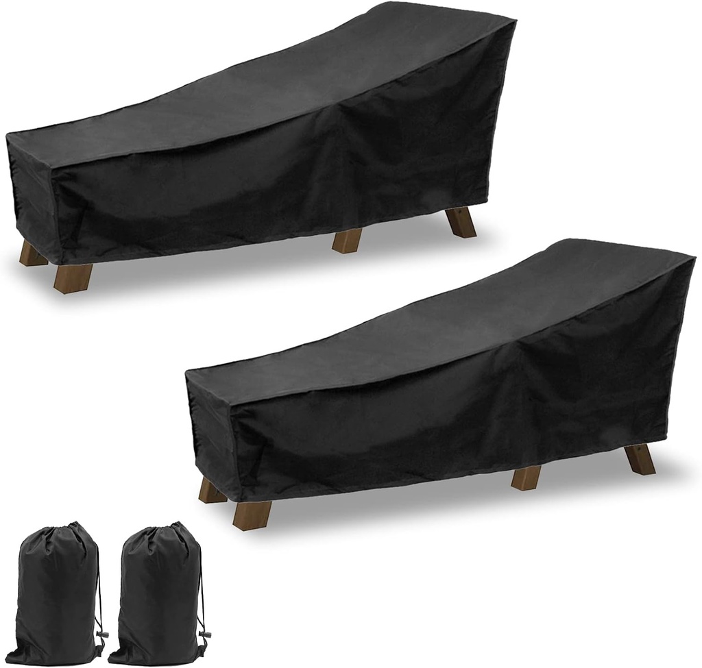 AGOOBO 2 Pack Patio Chaise Lounge Cover, Waterproof and UV Protection Durable Outdoor Back Patio Lounge Chair Cover, FurnitureStack-Able Chairs Cover with Storage Bag, Black