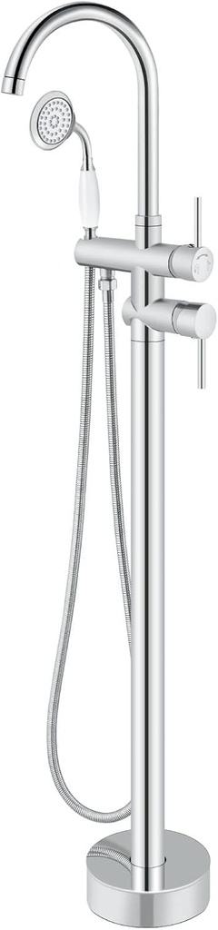 Floor Mounted Tub Faucet Freestanding Bathtub Filler with Hand Held Shower Polished Chrome High Flow Brass Silver