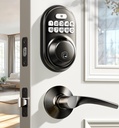 Veise Keyless Entry Door Lock with 2 Lever Handles - Electronic Keypad Deadbolt, Auto Lock, Back Lit & Easy Installation Design, Front Door Handle Sets, Matte Black