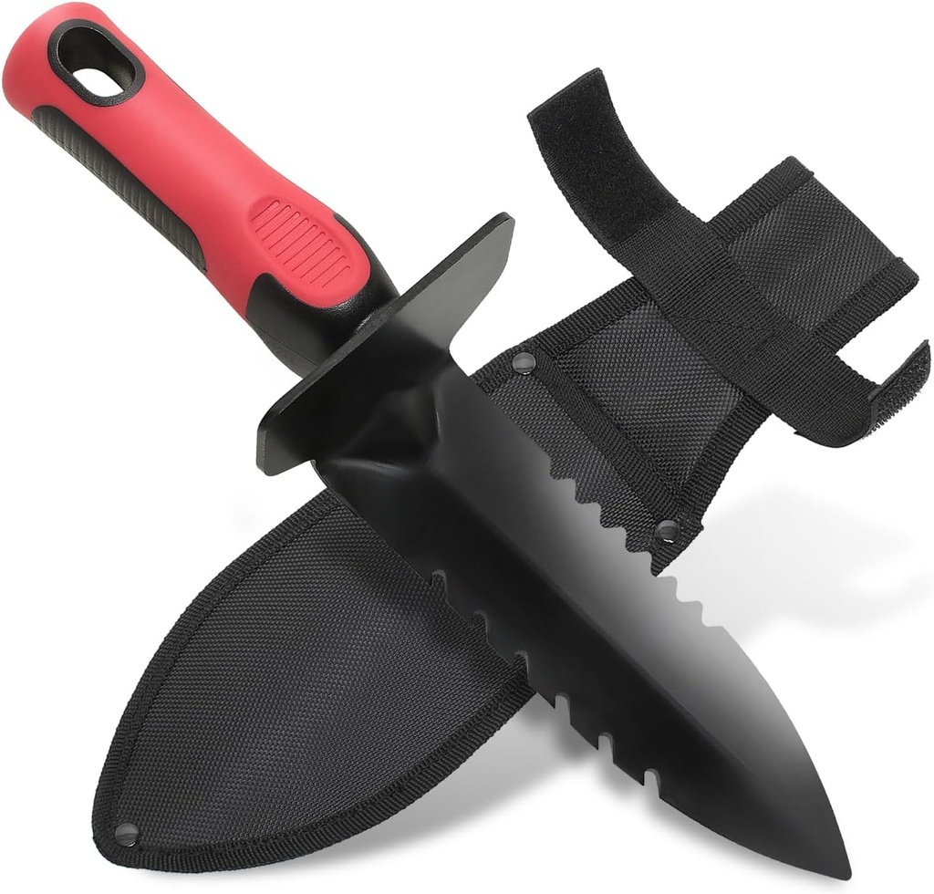 Metal Detecting Shovel with Carry Sheath, Heavy Duty Double Serrated Edge Metal Detector Digging Tool, Digger Trowel with Non-Slip Handle, for Metal Detection Gardening