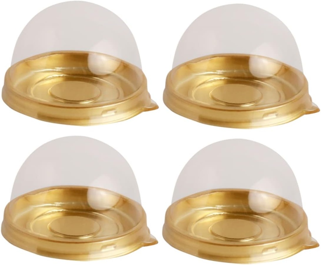 50Pcs Round Egg Yolk Puff Box Gold Plastic Packaging for Festive Occasions