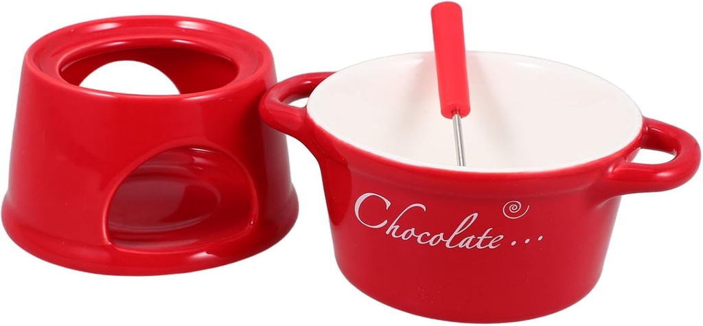 PRETYZOOM Ceramic Butter Warmer Set for Melting Chocolate Cheese and Caramel Quick Heating Fondue Pot with Bowl for Parties and Family Gatherings