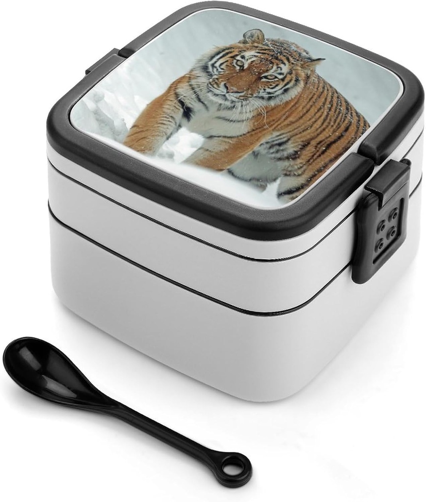 Tiger in The Snow Portable Bento Box with Handle 2 Compartment Leak-Proof Stackable Lunch Box for Work Picnic Camping