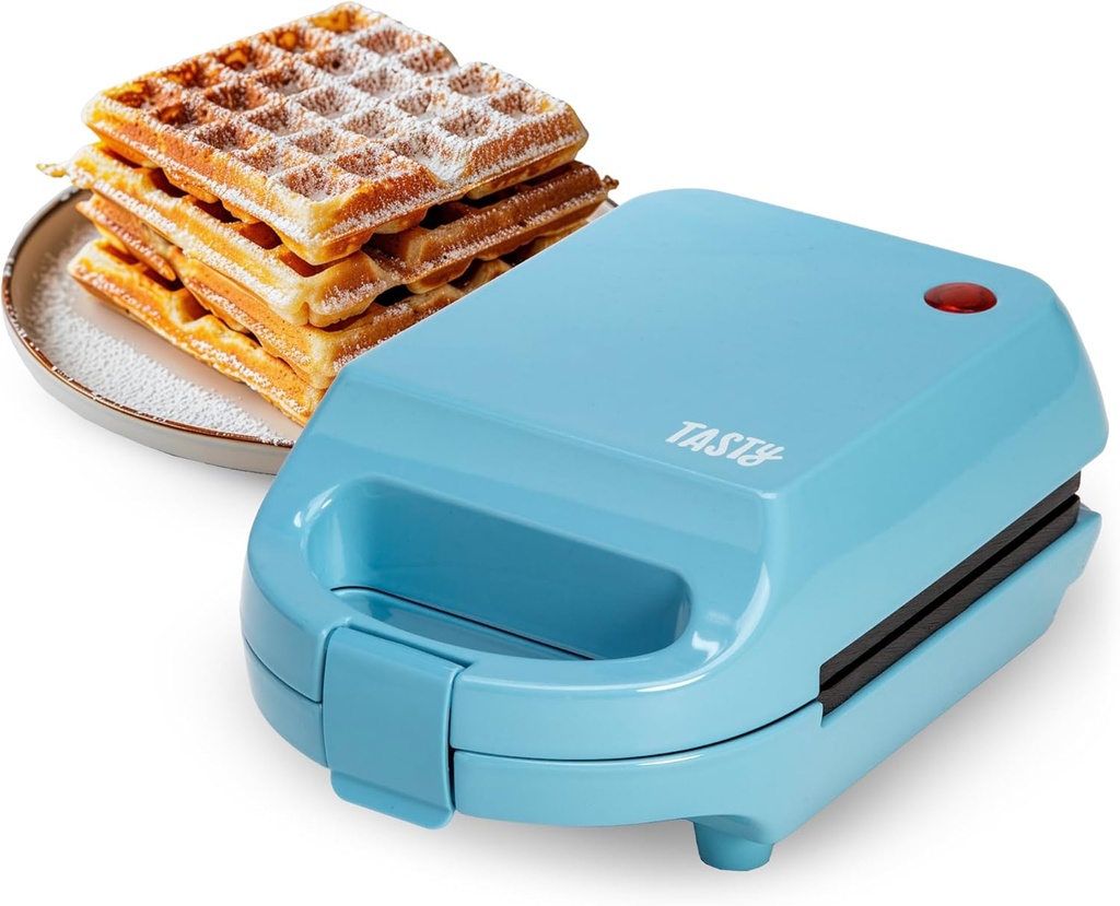 Tasty Mini Nonstick Waffle Maker, Perfect for Individual Waffles, Hash Browns, Brownies and more, Quick Results, Easy Clean Up, 600W, Blue