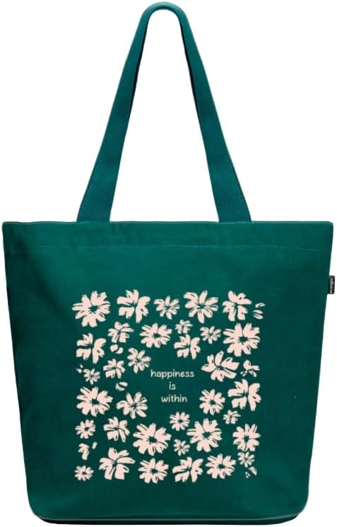 Ecoright Aesthetic Canvas Tote Bag for Women Large Zipper Tote Bags with Pocket, Womens Tote Bag for Yoga, Work, Beach