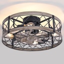 REDSTAR Flush Mount Caged Ceiling Fan with Lights, 20" Small Bladeless Ceiling Fans with Remote, Rustic Low Profile Ceiling Fans 6-Speeds Reversible Enclosed Ceiling Fan for Bedroom Kitchen Farmhouse