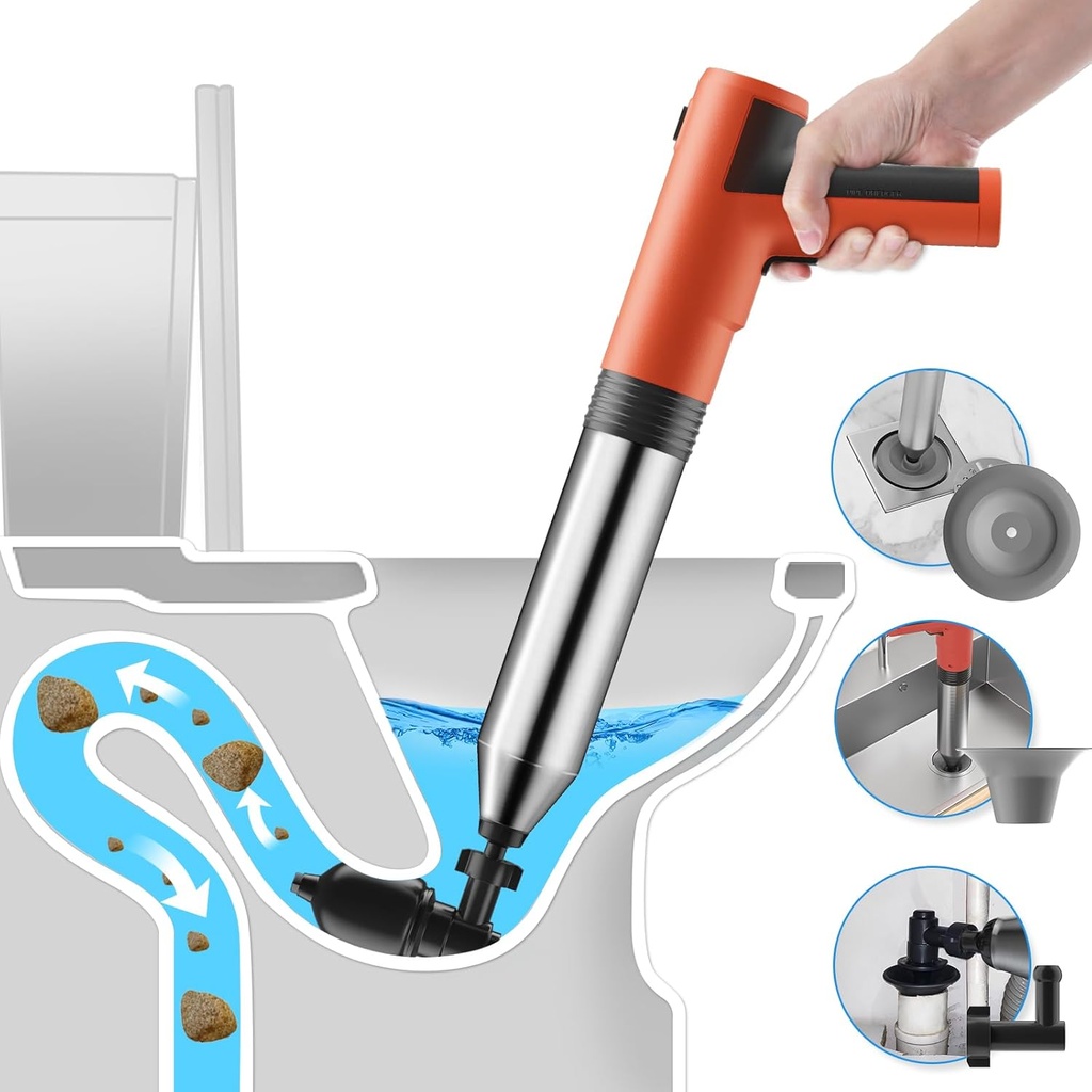Electric Toilet Plunger,Toilet Plunger Heavy Duty,Drain Snake Clog Remover Tools,High Pressure Air Drain Blaster Heavy Duty Plunger For Toilet,Bathroom,Floor Drain,Sewer,Kitchen Clogged