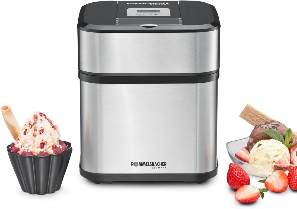 ROMMELSBACHER IM 12 Kurt Ice Cream Maker for Ice Cream, Frozen Yogurt, Sorbet & Slush, 1.5 Litre Freezer Container, 500 ml Capacity, Timer, Easy Cleaning, Ice Cream Scoop