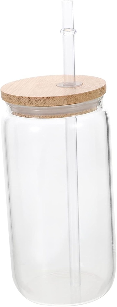 Sosoport Can Shaped Glass Cups with Cover Clear High Borosilicate Iced Beverage Tumblers Cold and Heat Resistant Drinking Glasses for Home Bar Office and Gift