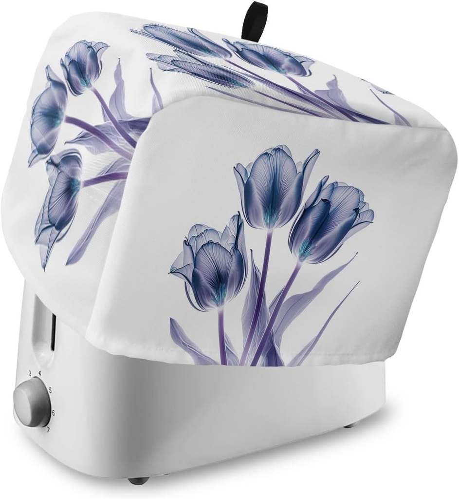 4 Slice Toaster Cover, Bread Machine Cover Abstract Transparent Flower Tulip Blue Purple Kitchen Appliance Dust Cover with Top Handle Fingerprint Protection Lightweight Kitchen Toaster Cover