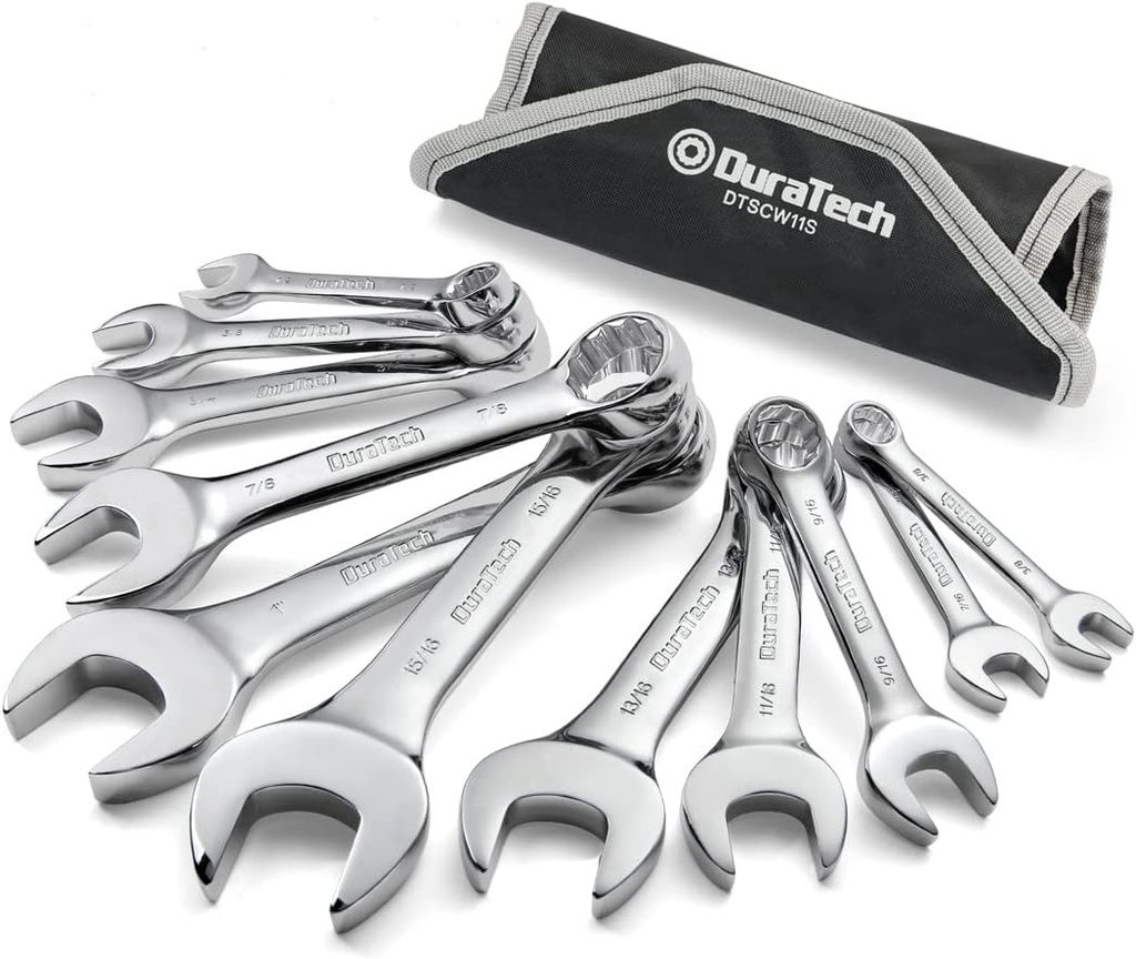 DURATECH Stubby Combination Wrench Set, SAE, 11-piece, 3/8'' to 1'', 12-Point, CR-V Steel, with Rolling Pouch