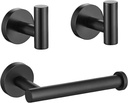 Matte Black Bathroom Hardware Set, Premium Stainless Steel 3-Piece Include 5 Inch Toilet Paper Holders and 2 Towel Robe Holder Hook for Bathroom, Kitchen, Washroom Wall Mount